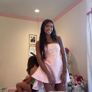 Babyboo Pink Strapless Ruffle Hem Mini Dress